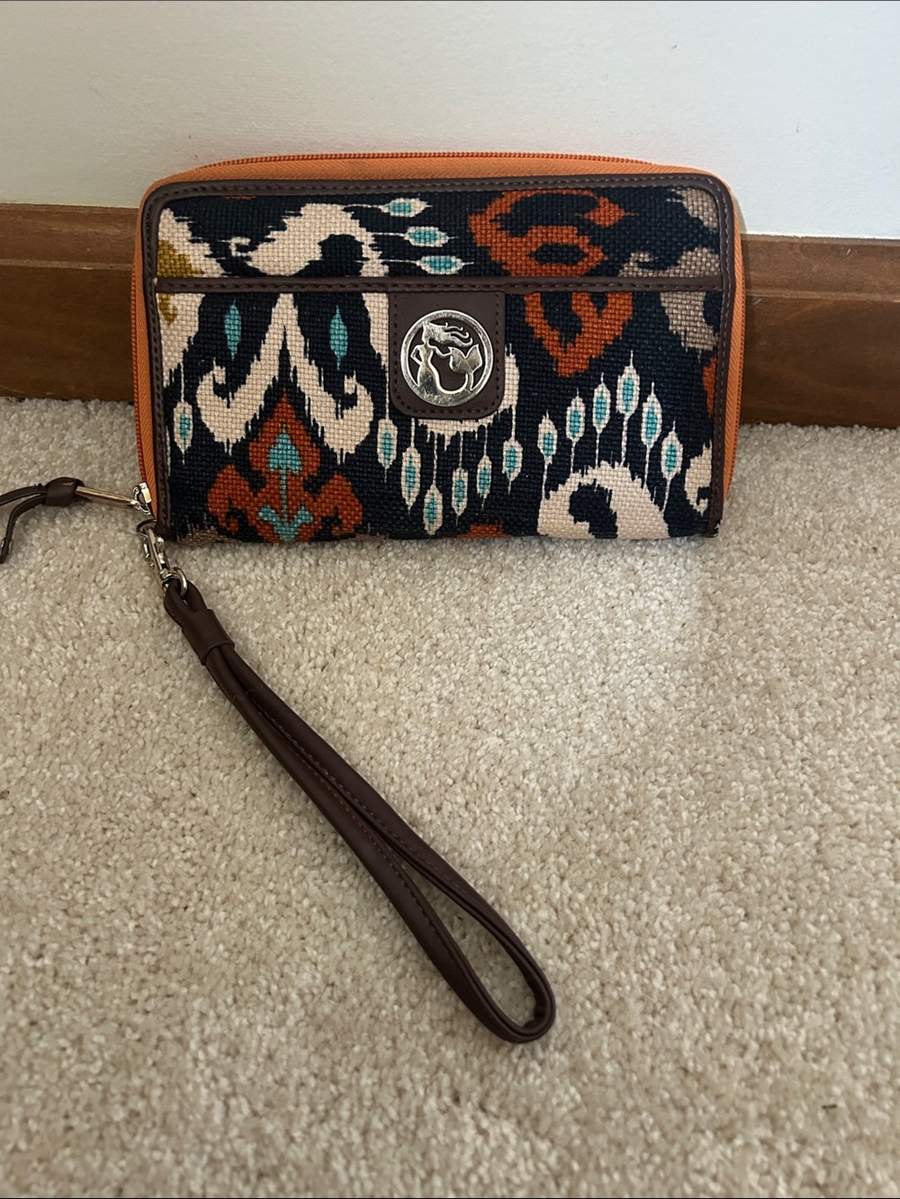 Spartina Canvas Pattern Wristlet Wallet - Orange, Teal & Navy